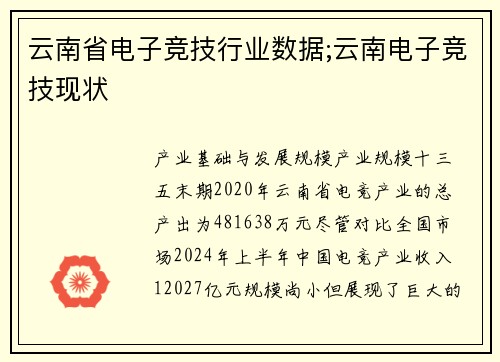 云南省电子竞技行业数据;云南电子竞技现状